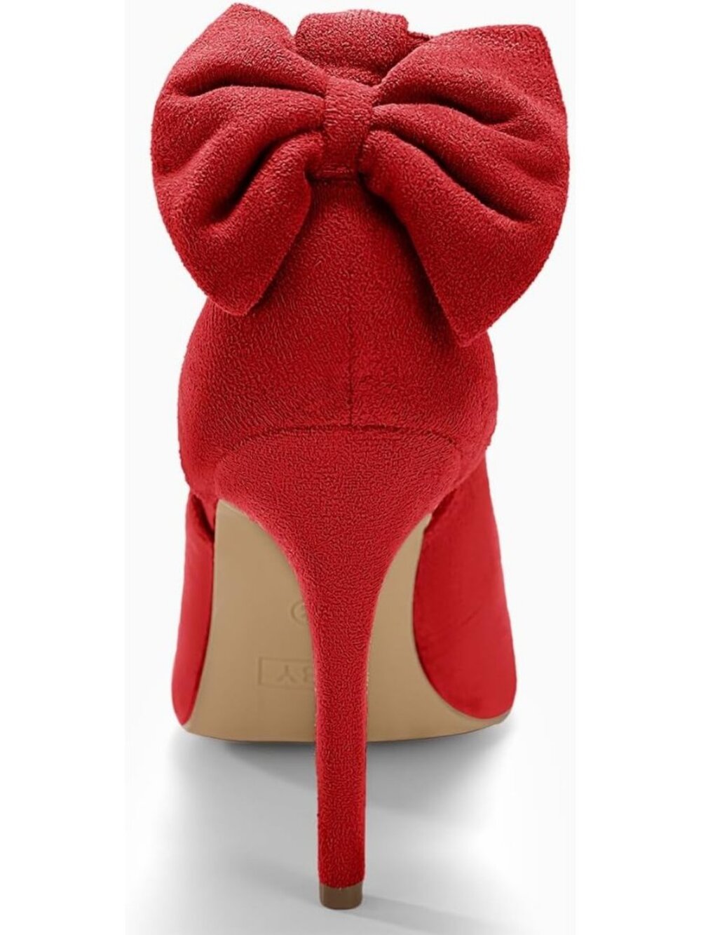 Women's Red Pointed Toe High Heels Ankle Strap Pumps Bowtie Back Dress Shoes - Picture 5 of 5